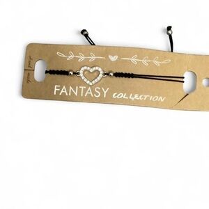 Heart Charm Bracelet with Black Cord